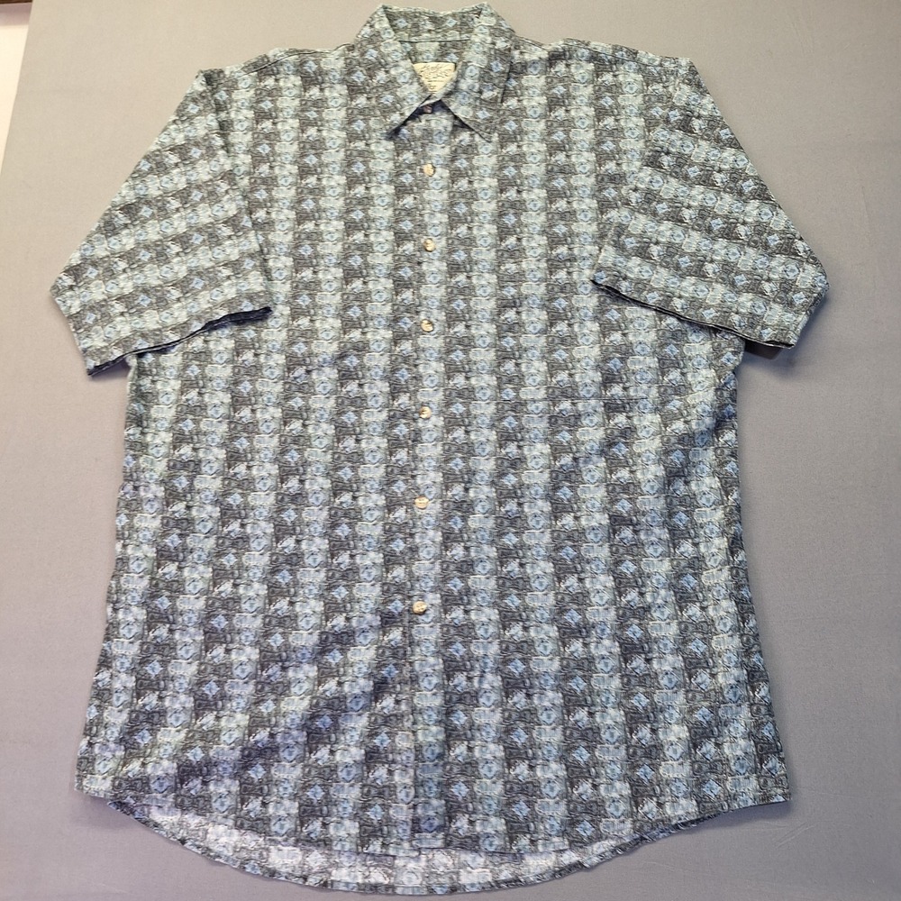 Body Objects Rochester Big & Tall Mens XLT Blue Geometric Cotton Button Up Shirt